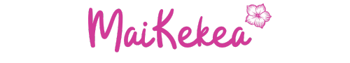 Logotipo de Maikekea rosa con flor hawai